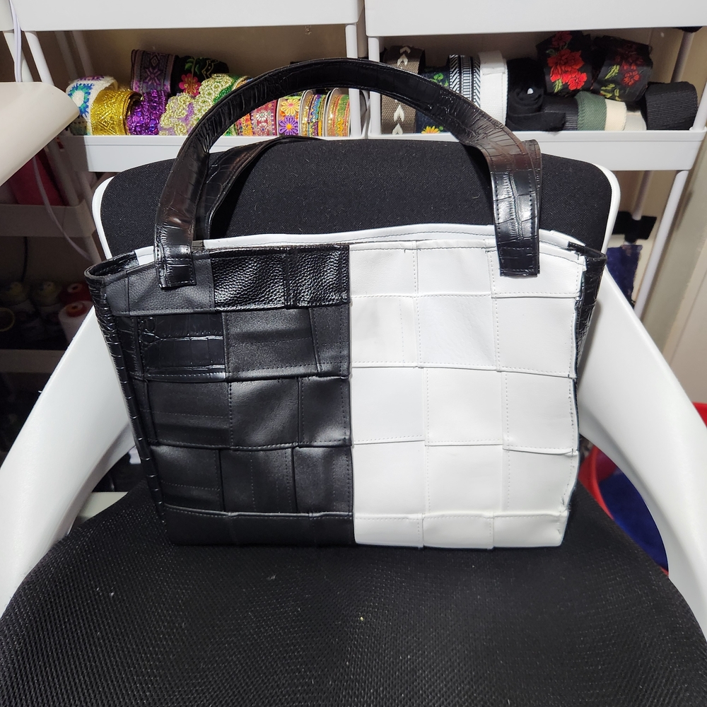Elegant Two-Tone Black and White Tote Bag